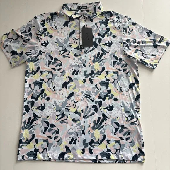 Men’s Bad Birdie Golf Savannah Swing Abstract Floral Performance Polo L MSRP $78 - Picture 1 of 7